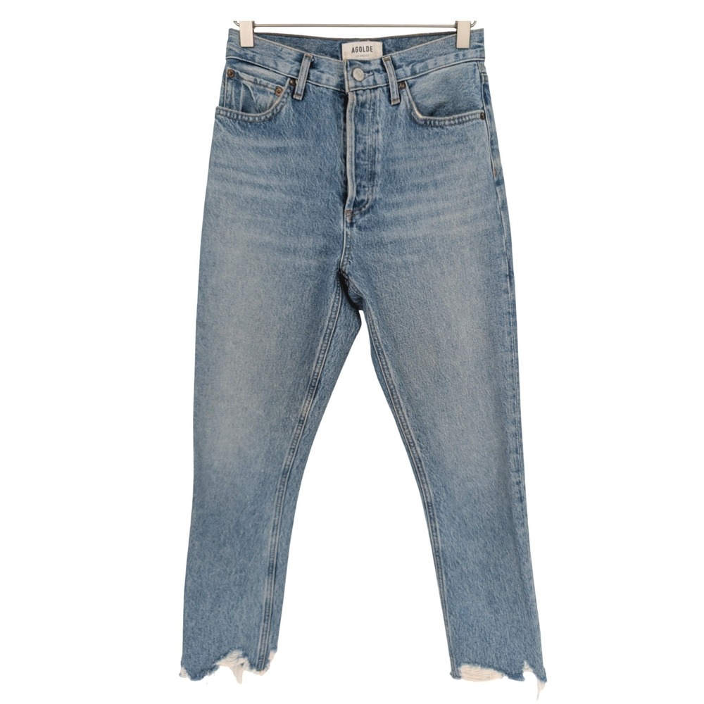 AGOLDE Riley High Rise Straight Crop Jeans 24 Blue Raw Hem Boho Chic Minimalist